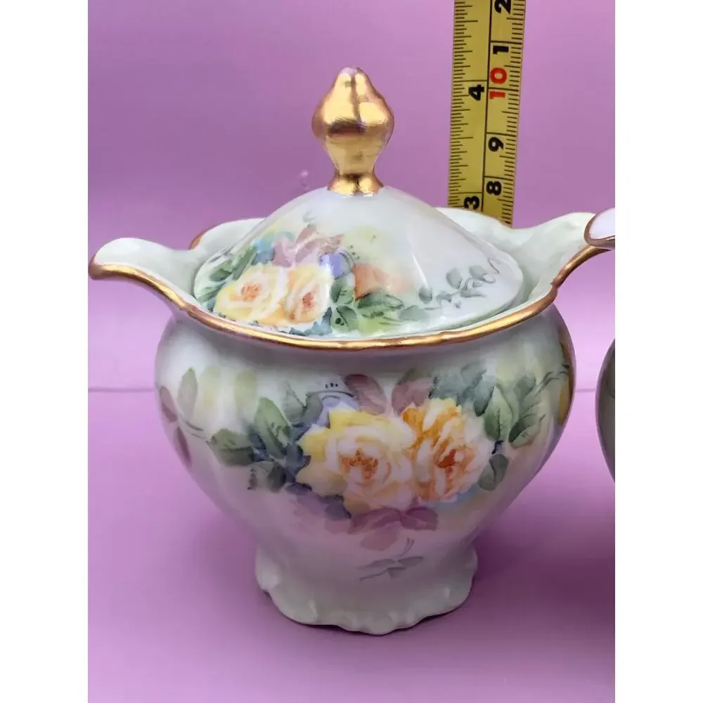 VTG Hand Paint Creamer Sugar Bowl Bareuther Bavaria Germany Porcelain
